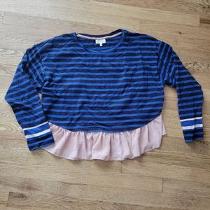 Cute Anthropologie cropped tee with chiffon ruffle